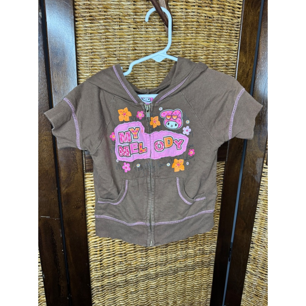 Sanrio My Melody Brown Short Sleeve Full Zip Hoodie Girls Size 4/5 Y2K Pink 2008